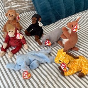 Lot of 7 Zoo Animal Vintage Ty Beanie Babies